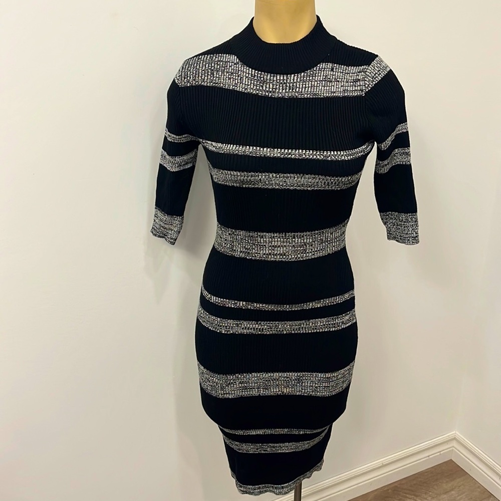 BNWT Black & Grey Stripes Sexy Knit Dress